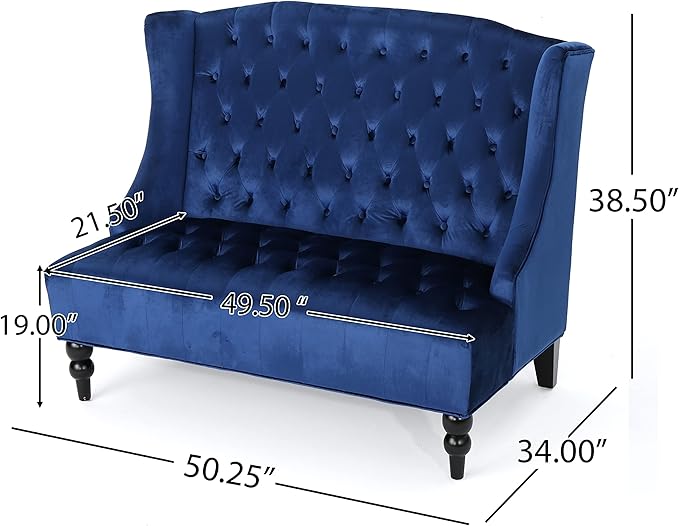 Small Velvet Loveseat Sofa Settee 50.25-inch 2 Seat Modern Victorian Sofas Couch with Buttoned Tufted Wingback Upholstered Banquette Dining Bench for Dining Living Room Hallway (Navy Blue)