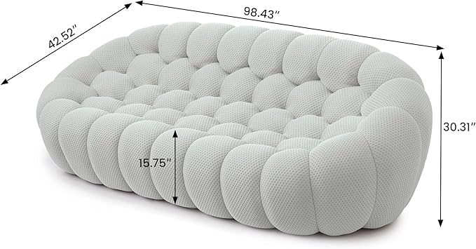 WJShome Bubble Couch98'' Modern Curved Sofa 3 Seater Morden Lazy Floor Sofa Memory Foam Bean Bag Floor Couch Lounge Chair for Living Room Office Apartment-Gray