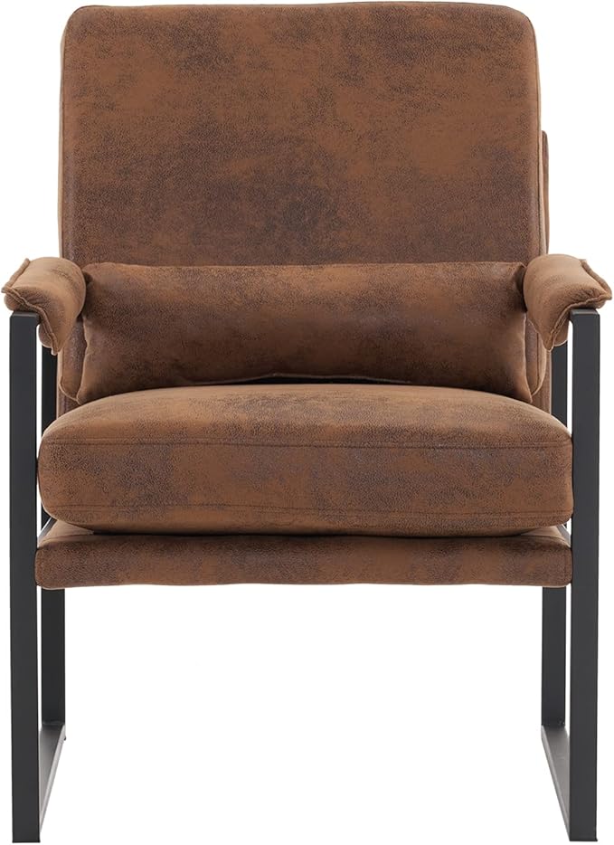 Mid-Century Armchair with Solid Wood FrameLiving Room Chair with Extra-Thick Padded Backrest and Seat CushionSingle Sofa Chairs with Non-Slip Feet105° Slop BackLinen Accent Chair for ClubOffice