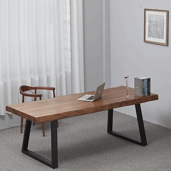 Pine computer desk modern solid wood home office desk long rural farmhouse pine dining table administrative workstation computer desk suitable for living room and dining room (55inch)