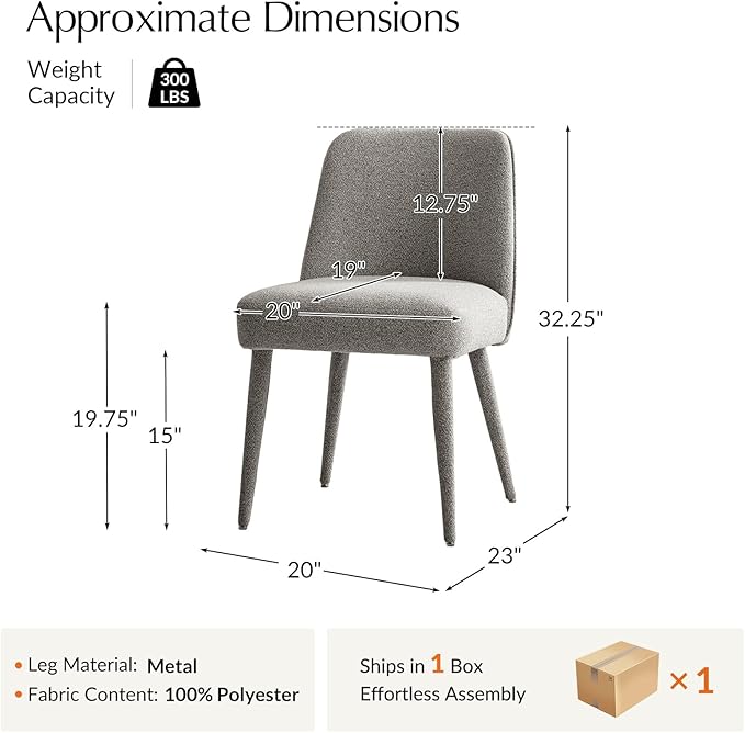 HULALA HOME Modern Dining Chairs Set of 2Gray Fully Chenille Upholstered Dining Room Chairs Set with Foot Peg Solid Wood Frame Armless Kitchen Accent Chairs for Living Room Bedroom Reception