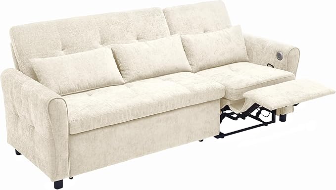 ERYE L-Shaped Reversible Recliner Sectional Sofa Chenille Upholstered Pull Out Convertible Sofabed with Pull Out Sleeper Couch Bed and Recliner Chaise Lounge and USB-C Ports