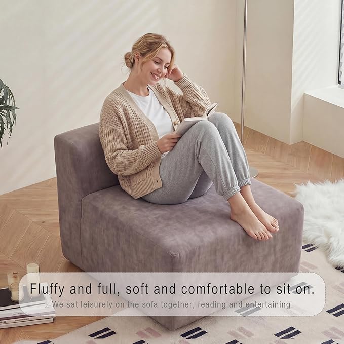 28 Single Boneless Sofa Armless Chenille Couch with Pocket Springs No Assembly Modern Compression Sofa in Box Multi-Purpose Lounge Chair for Living Room Light Tan