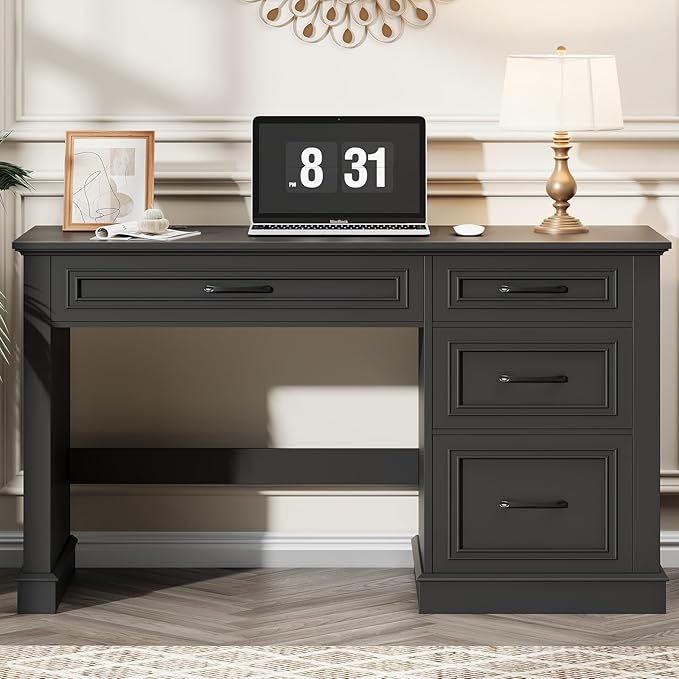 Farmhouse 47 Executive Desk Computer Desk with Drawers and File Drawer Workstation Computer Desk with Charging Station for Home Office StudyPure Black.