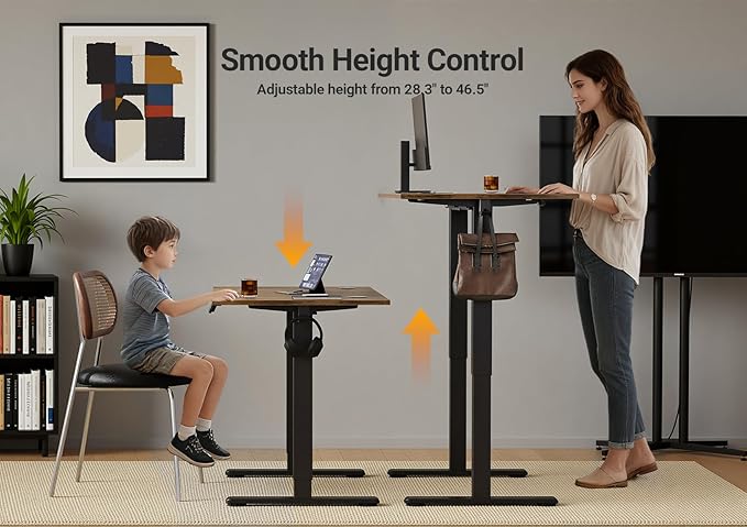 YDN Electric Standing Desk Adjustable Height Stand up Desk 48 x 24 Inches Sit Stand Home Office Desks Black Frame/Rustic Brown Top