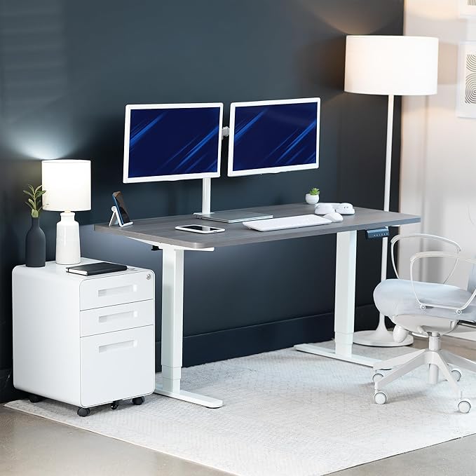 VIVO Electric 55 x 28 in Dual Motor Sit Stand Desk Memory Height Adjustment 2B Series Dark Gray Top White Frame DESK-KIT-2W55G