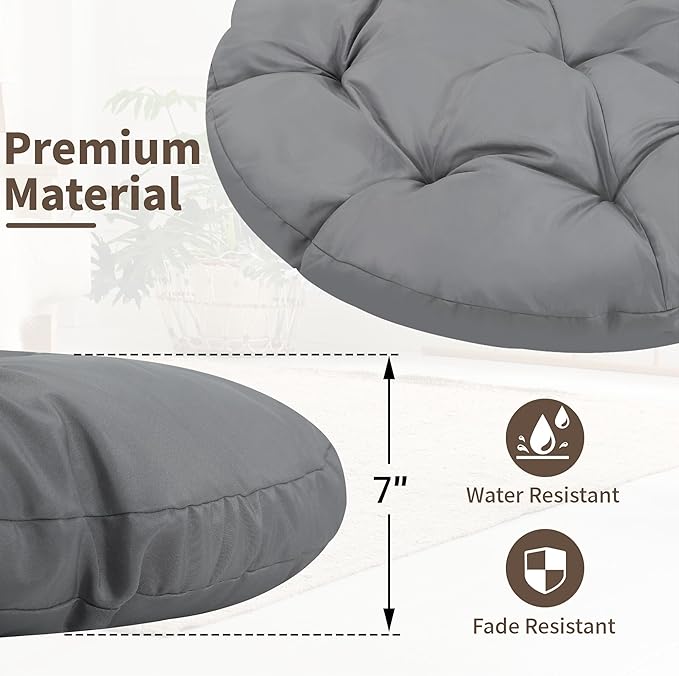 40 Ergonomic Wicker Papasan Chair 360° Swivel Indoor Outdoor Rattan Chair with Soft Thick Cushion Ideal for Living Room Bedroom Reading Room Black Frame with Dark Grey Cushion