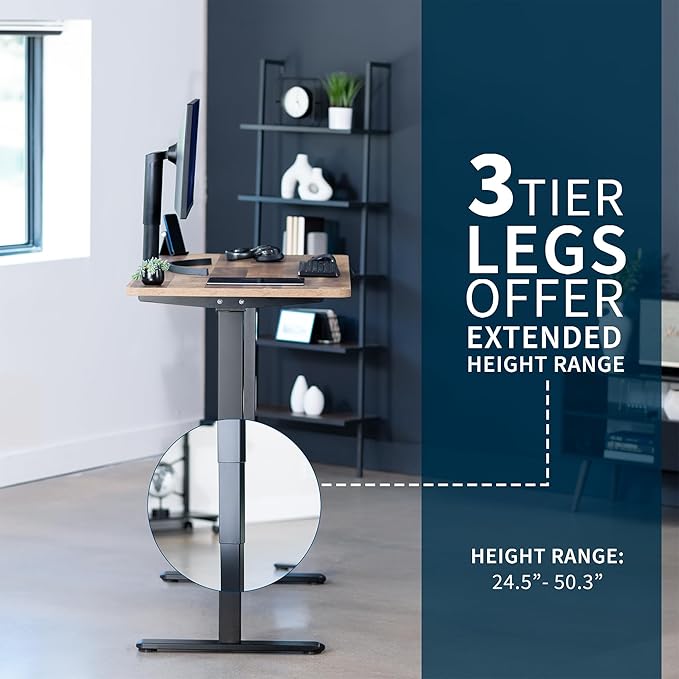 VIVO Electric 55 x 28 in Dual Motor Sit Stand Desk Memory Height Adjustment 2B Series Reclaimed Wood Top Black Frame DESK-KIT-2B55P