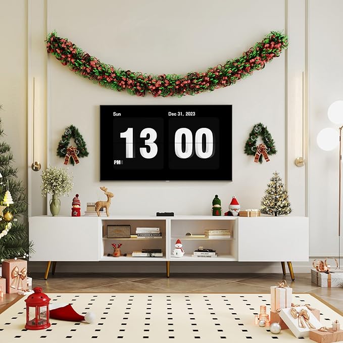 Bonzy Home 86 LED TV Stand Modern Entertainment Center up to 75 80 85 TV Television Console Table with Storage Cabinets for Living Room White
