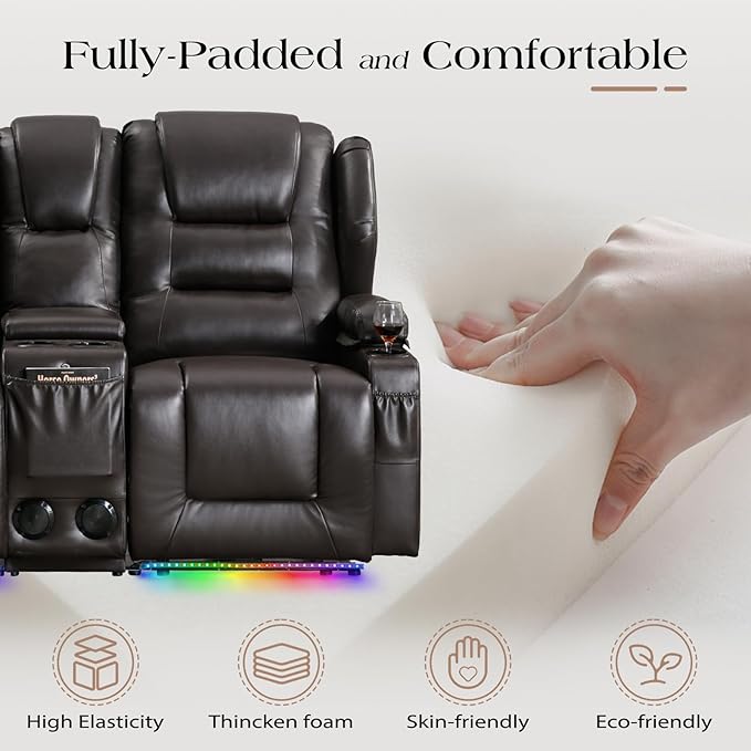 Loveseat Power Recliner Sofa Couch Electric Reclining Sofa Chair for Living Room with Multi-Function Console/Cup Holders/LED Ambient Light