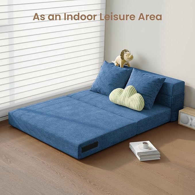 5-in-1 Convertible Folding Sofa Bed - Sleeper Chair with Pillows Fold Out Chair Bed Futon Couch Foldable Floor Mattress for Living Room/Dorm/Guest Use/Home Office/Apartment Twin Navy Blue