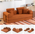 Upgrade Sofa Bed Convertible Mattress Couch for Small Spaces with High Backrest Design Fixed-Shape Frame &amp Removable Armrests and Backrest 2 Corduroy Pillow No Assembly Orange
