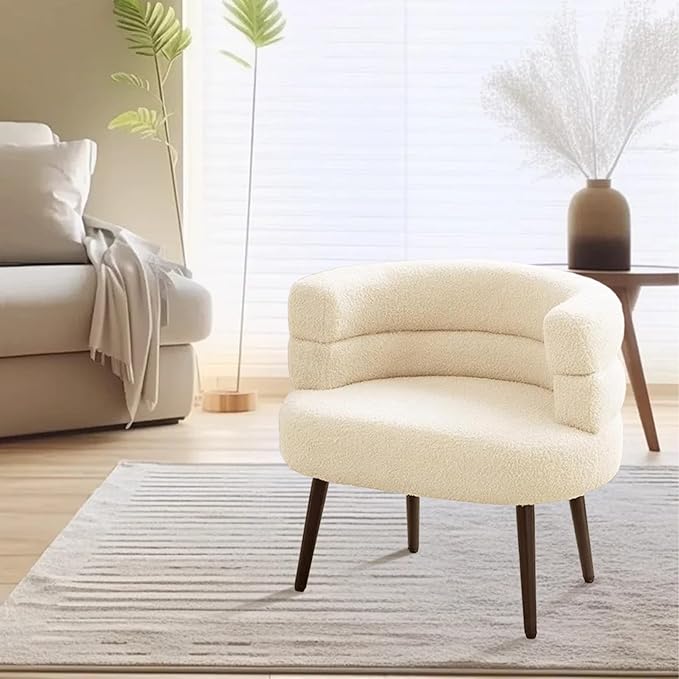 Makeup Vanity Chairs with BackOffice Desk No WheelsComfy Fabric Easy to Install for Living RoomBedroomHomeOfficeDressing Room-Beige White
