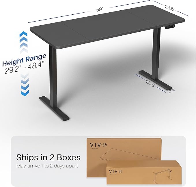 VIVO Electric 60 x 30 in Standing Desk Memory Height Adjustment 1B Series Holds 220 lbs Black Top Black Frame DESK-KIT-1B6B-30