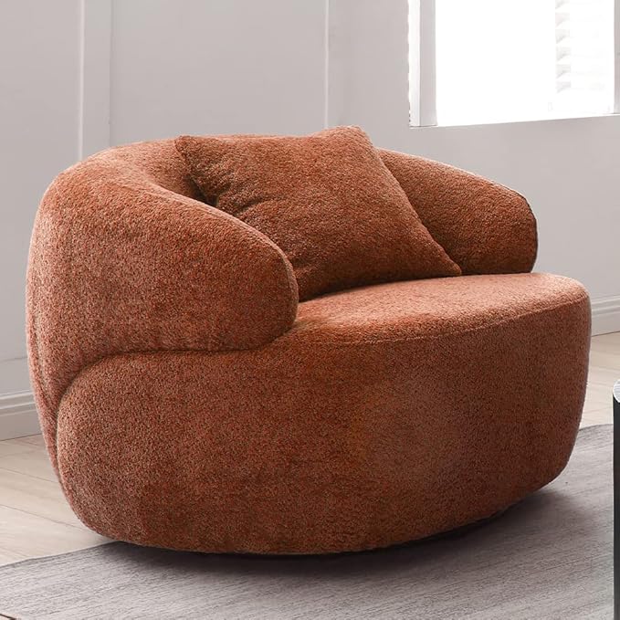 35'' Swivel Barrel Chair Living RoomSingle Chair for Small Space ComfyRound Sofa for Reading RoomBedroomClubOffice(Orange)