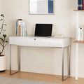 Modern Multi-Purpose Desk White &amp Antique Brass 43 L x 15.75 W 2 Large Drawers Computer/Vanity/Study Adult Size