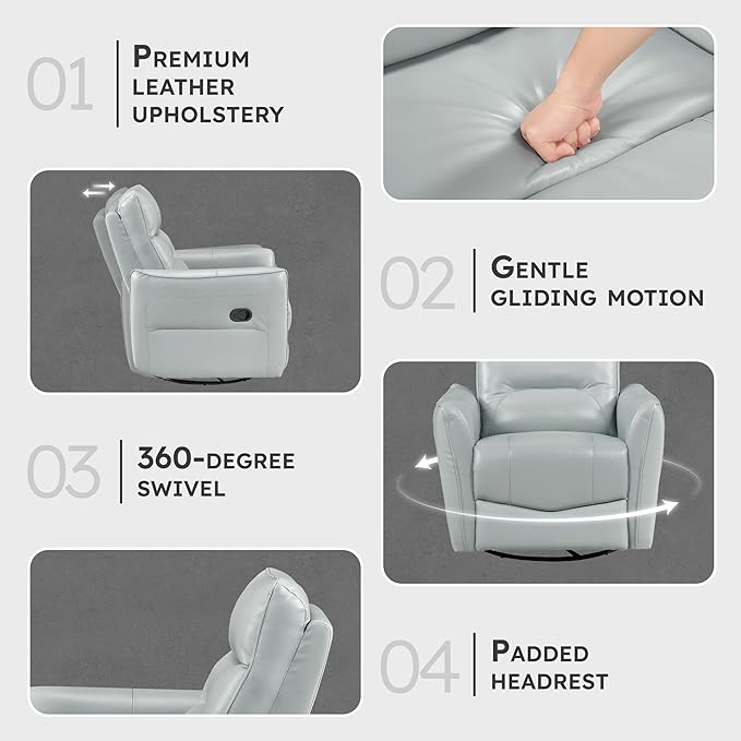 Lexicon Swivel Glider Reclining Chair Top Grain Leather Match Manual Recliner Comfy Nursery Glider Recliner Swivel Reclining Chair for Living Room/Office/Bedroom/Apartment Aqua