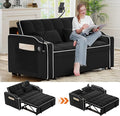3 in 1 Convertible Sofa Bed Velvet Pull Out Couch Bed w/ Adjustable Back Love Seat Sleeper Beds w/ USB Ports &amp Cup Holders Phone Stand Full Size Futon Couch for Living Room Small Spaces (Black