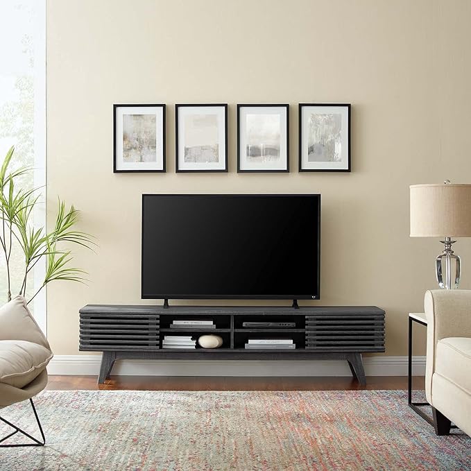 Modway Render Mid-Century Modern Low Profile 70 Inch Media Console TV Stand in Charcoal 70