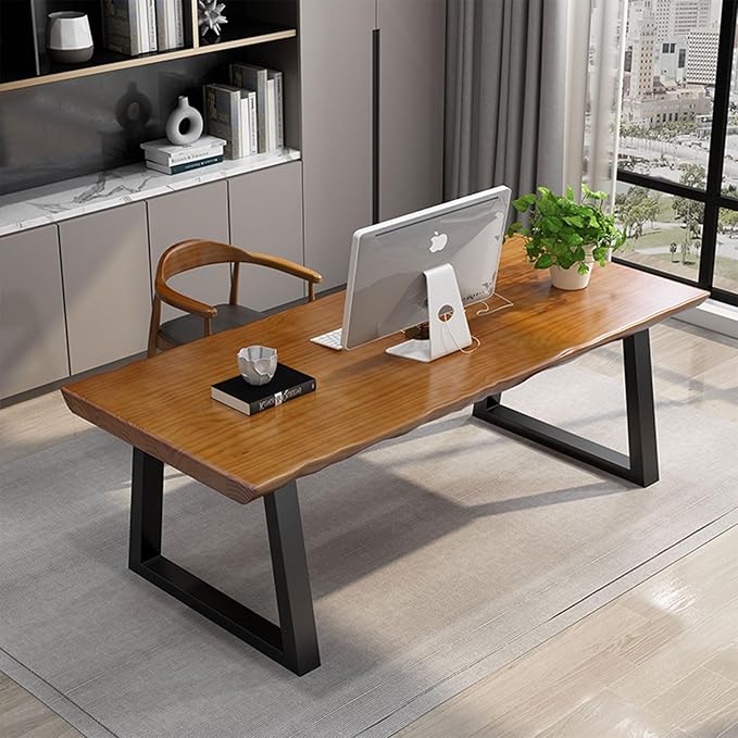 Modern Solid Wood Executive Desk – Spacious and Minimalist Home Office Workstation Perfect for Writing and Professional Use (Light Brown 47in)
