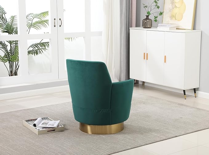 Velvet Swivel Accent Chair Set of 2 Upholstered Barrel Chair with Gold Base Comfy Sherpa Round Boucle Chair 364-degree Swivel Armchair for Living Room Bedroom Lounge Office Nursery Green