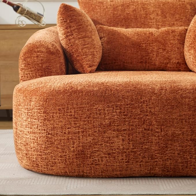 65.7 Oversized Chaise Longue Chair Indoor Modern Upholstered Corduroy Deep Seat Sofa Bed with Throw Pillows and Armrests Sleeper Sofa Couch for Living Room (Orange)