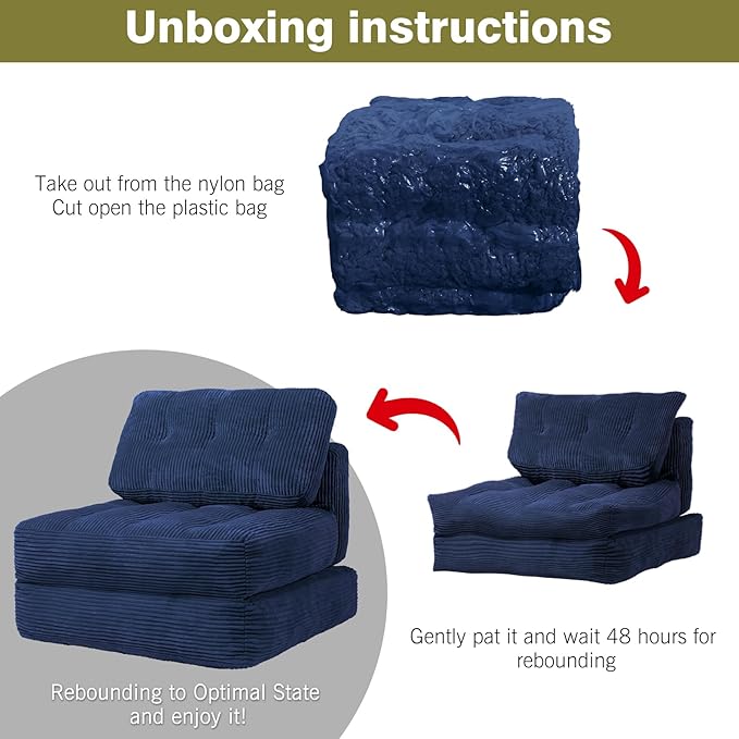 Art3d Folding Sofa Bed Convertible Sleeper Sofa Bed with Pilow &amp Back Support 3 in 1 Long Futon Boneless Couch Comfy Floor Couch for Living Room Bedroom Navy Blue