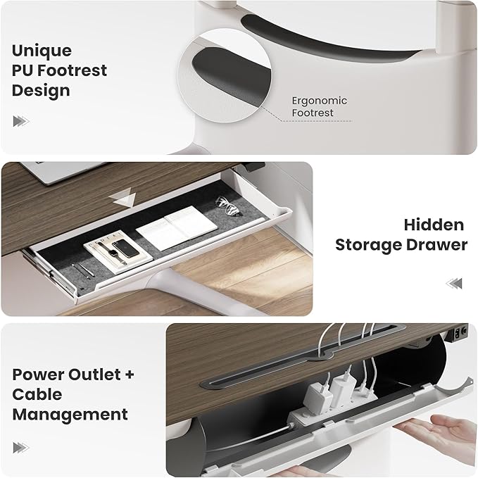 COLAMY LumiDesk All-in-1 Electric Standing Desk Height Adjustable Desk (Veneer Desktop Walnut + White)
