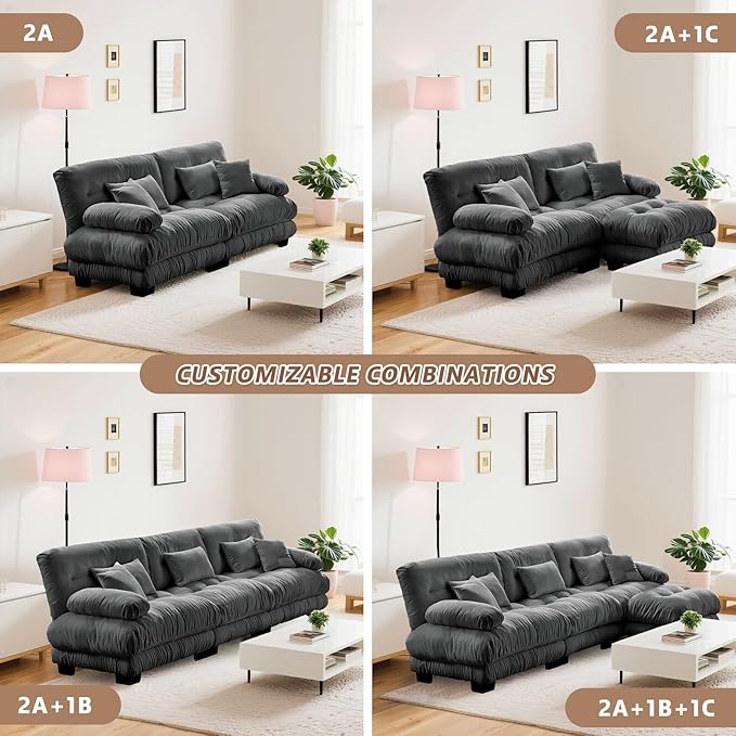 133.8 Oversized Modular Sofa 3-Seater-Cloud Sleeper Design Plush Cushions &amp Pillows for Living Room Home Theater ApartmentChenille Fabric（Grey）