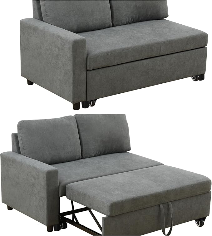 83 Inch Pull Out Couch Convertible Sofa Bed for Living Room Comfortable Sleeper Sofa with Pull Out Bed Modern Sectional Couches with Storage Chaise Easy Assembly for Apartment Dark Grey