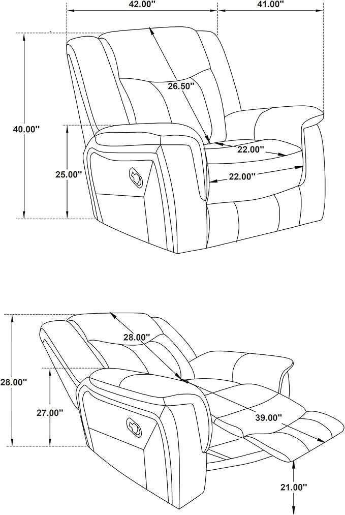 Coaster Home Furnishings - Conrad - Leatherette Upholstered Glider Recliner Chair with Overstuffed Arms Pocket Coil Seating and Ergonomic Lever - Living Room - 33-Inch - Gray - 650356