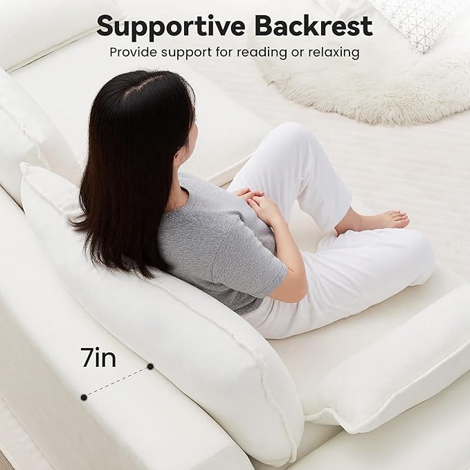 89 Cloud Boneless Loveseat Sofa Couch Deep Seat Love Seat Sofa with Lumbar Pillow 2-Seater Compressed Couches for Living Room Chenille White