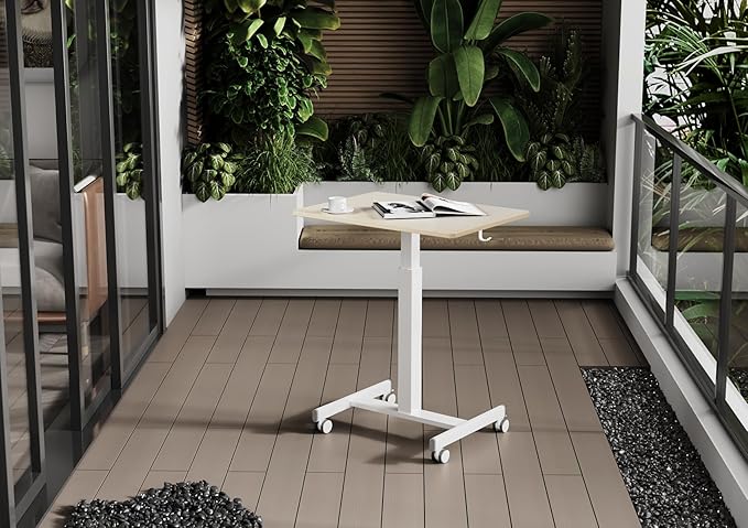 YDN Mobile Mobile Standing Desk Adjustable Height Portable Laptop Desk with Lockable Wheels 25.5 x 18.8 Rolling Desk with Hook for Computer Workstation Natural