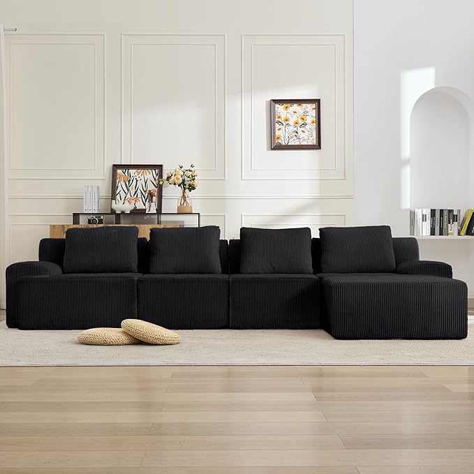 KIGOTY Modular Sectional Sofa Set 5 PCS Comfy Cloud Sectional Couch with Deep Seat Sleeper Sofa Bed with Ottoman Modern Boneless Couch for Living Room No Assembly RequiredBlack