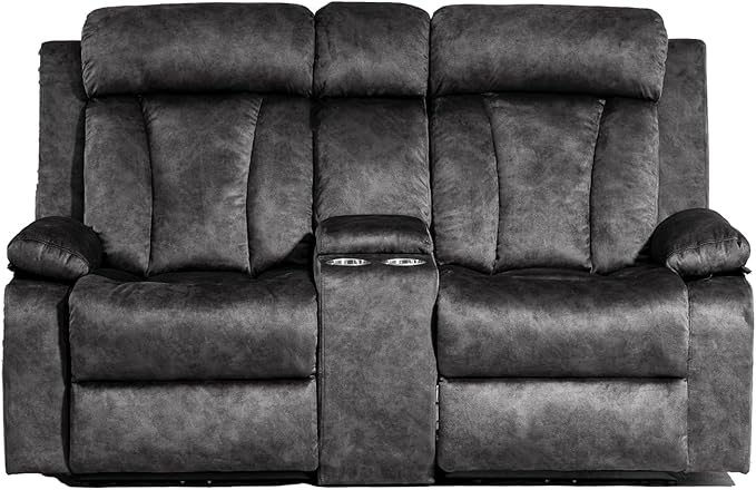 Power Reclining Loveseat with Console Loveseat Recliner Sofa with Massage &amp Heat Perfect Electric Couch for Living Room (Gray)