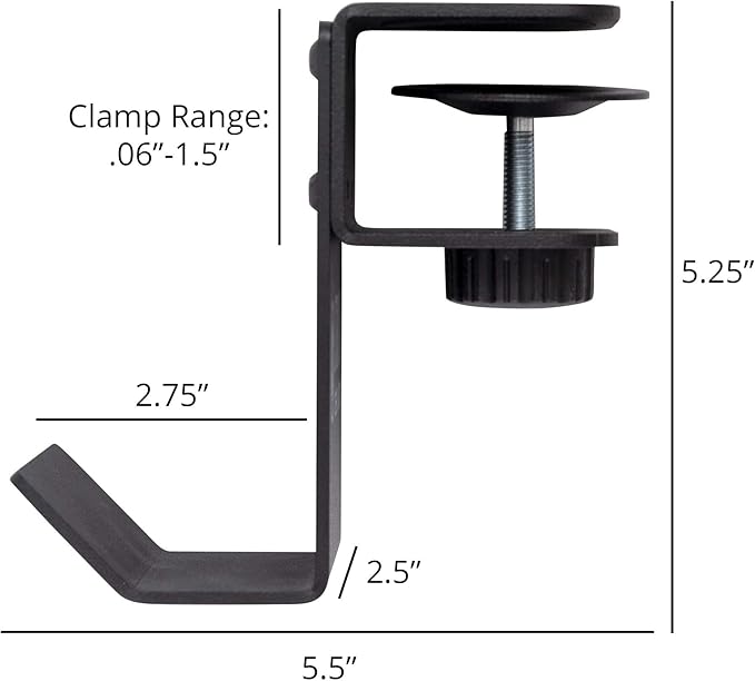Stand Up Desk Store Clamp-On Under Desk Headphone Hanger Backpack Hook and Purse Holder - Black
