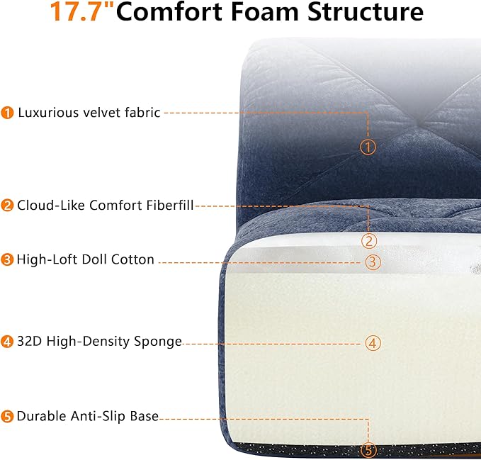 110-Inch Cloud Sectional Couches L-Shaped 4 Seat Boneless Modular Sofa with Ottoman Velvet Tufted Upholstered Boneless Couch Floor Full Foam Sofas for Living Room