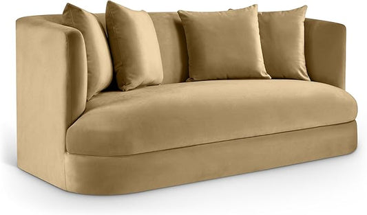 Meridian Furniture 699Camel-L Alder Collection Modern | Contemporary Loveseat with Ultra Luxe Camel 460 GSM Velvet Solid Wood Frame 66 W x 36 D x 30 H Camel