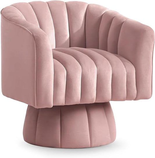 YSICK Swivel Accent Chair 360°Swivel Barrel Chair Modern Ottoman with Velvet Fabric Mid-Century Ottoman with Wide Upholstered Round Armchair for Living Room Lounge BedroomPink