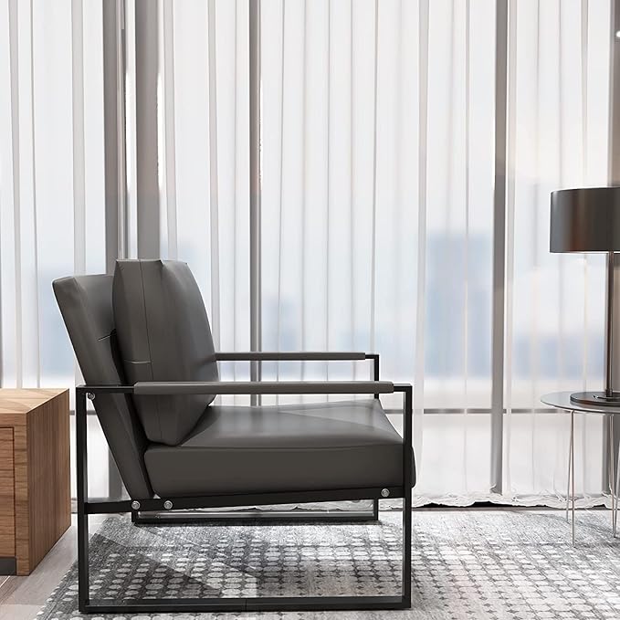 Recaceik Leather Accent Chairs Set of 2 Modern Armchair with Extra-Large Ergonomic Cushion Sturdy Metal Frame Anti-Scratch Foot Mats Single Sofa Chair for Living Room