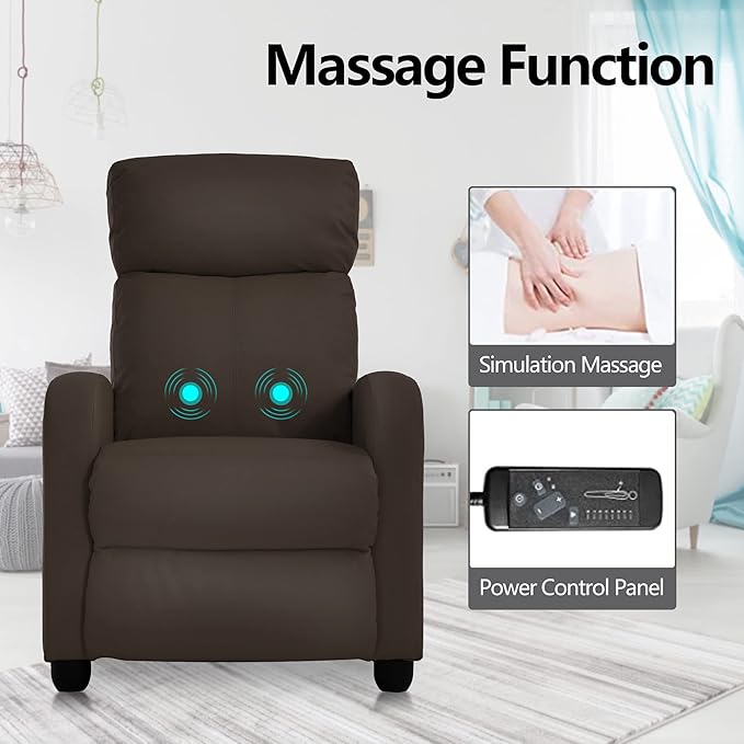 Leather Recliner Chair Living Room Chair Massage Reclining Chair Ergonomic Home Theater Seating Single Recliner Sofa Chair with Pu Leather Padded Seat Backrest for Living Room