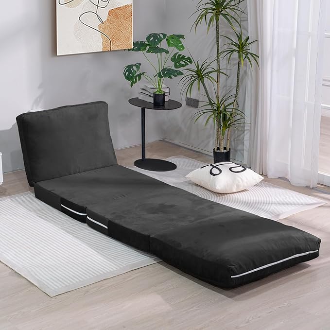 tantohom Floor Sofa Bean Bag Bed Foam Filling Fold Full Floor Mattress with Washable Soft Faux Fur Cover Floor Couch for Bedroom Living Room (Black Small)