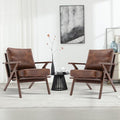 INZOY Mid-Century Modern Accent Chair Set of 2 PU Leather Living Room Chair and Soft Thick Padded Armchair for Living Room Bedroom Reception with Removable Upholstered Cushions Reddish Brown