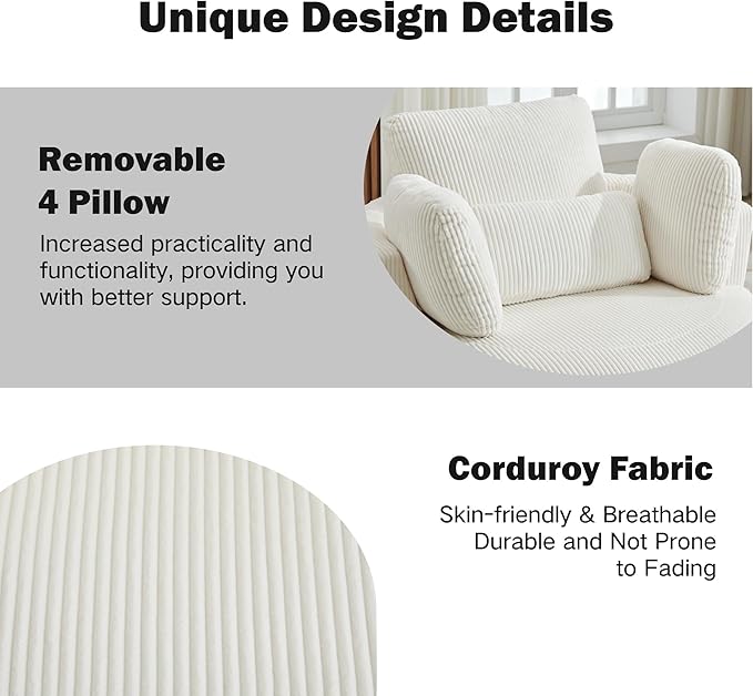 Chifee &amp Vingol 42 Oversized Swivel Accent Chair Round Barrel ChairCorduroyIvory