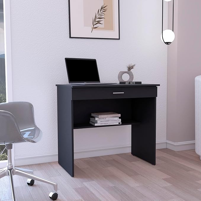 80 C Writing Desk Compact Workstation with Drawer and Lower Shelf for Home Office and Small Spaces