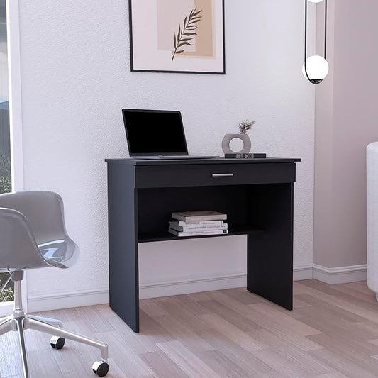 80 C Writing Desk Compact Workstation with Drawer and Lower Shelf for Home Office and Small Spaces