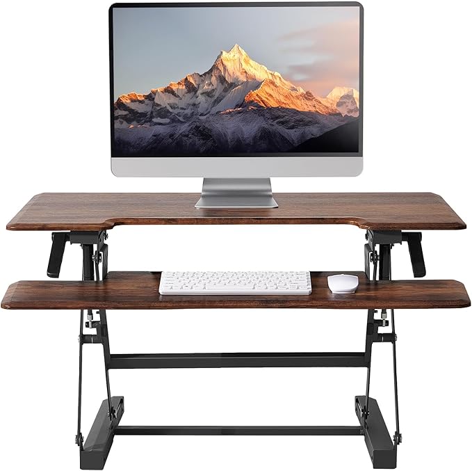 32 Inch Standing Desk Converter 12-Position Adjustable Height Computer Desk Converter Ergonomic for Use in Home Offices and Computer WorkstationsVintage Brown