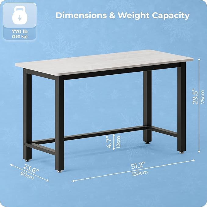 51 Home Office Desk Modern Computer Desk 51.2x23.6x29.5 inches PC Table with Thicken Frame Industrial Style Sturdy Metal Frame Furniture for Writing Gaming Grey Oak+Black