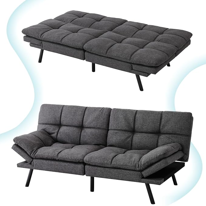 MUUEGM 71 Futon Sofa Bed with Memory FoamFuton Couch with Adjust Backrest and Armrest Couches Bed for Living RoomStudios Apartments Dormitories Offices and Game Rooms. Dark Gray Sofa Bed