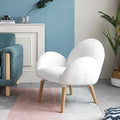 White Small Accent Chair - Solid Beech Wood Frame Lamb Fabric - Comfortable Armchair Single Sofa Chair for Living Room Bedroom Sunroom